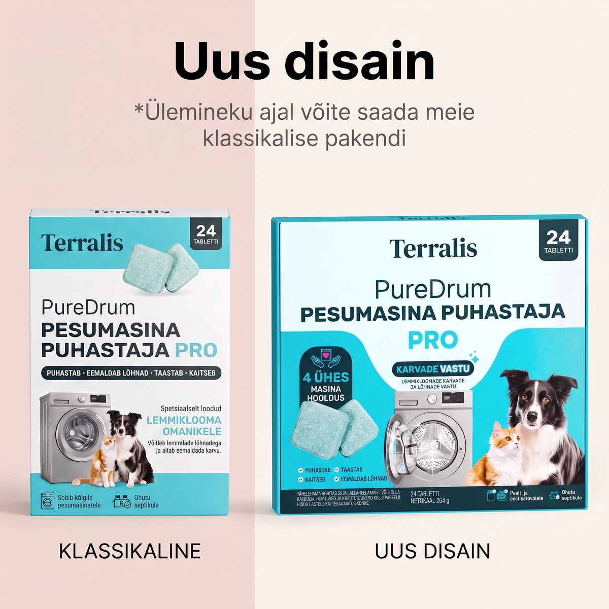 Terralis PureDrum Ultra pesumasina puhastaja karvade vastu, 24 tabletti