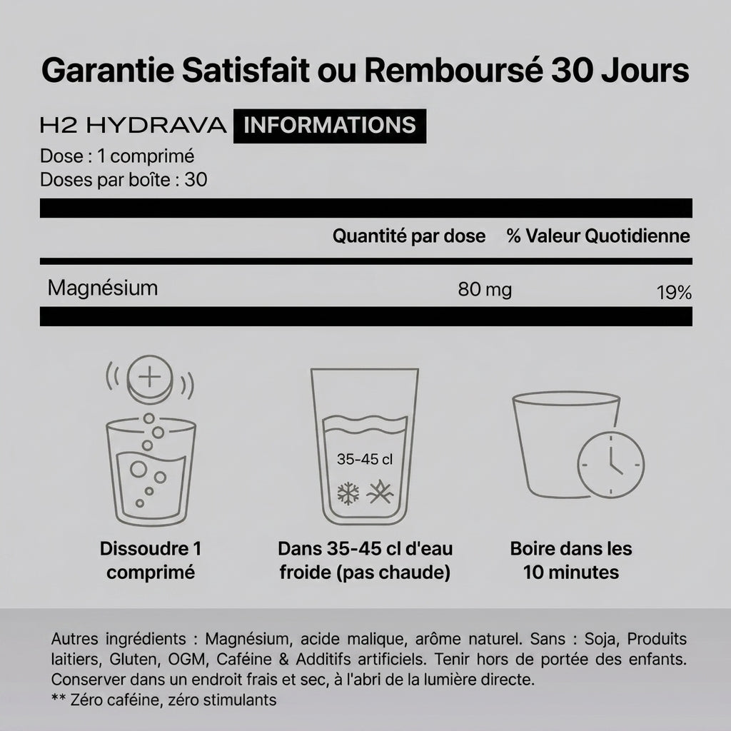 Épuisé(e) toute la journée, vous vieillissez plus vite que vous ne le devriez ? L'Hydrava H2 protège vos cellules de l'intérieur.