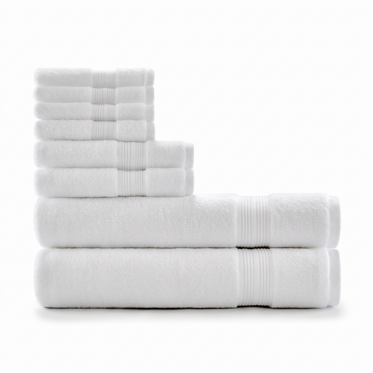 Softloom handdoekenset van 8 stuks in katoen, kleur wolkwit