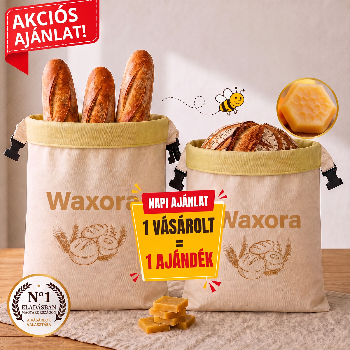 Waxora méhviaszos kenyérzsák pamutból, akciós ajánlat