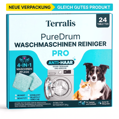 Terralis PureDrum Pro Waschmaschinenreiniger gegen Tierhaare, 24 Tabletten