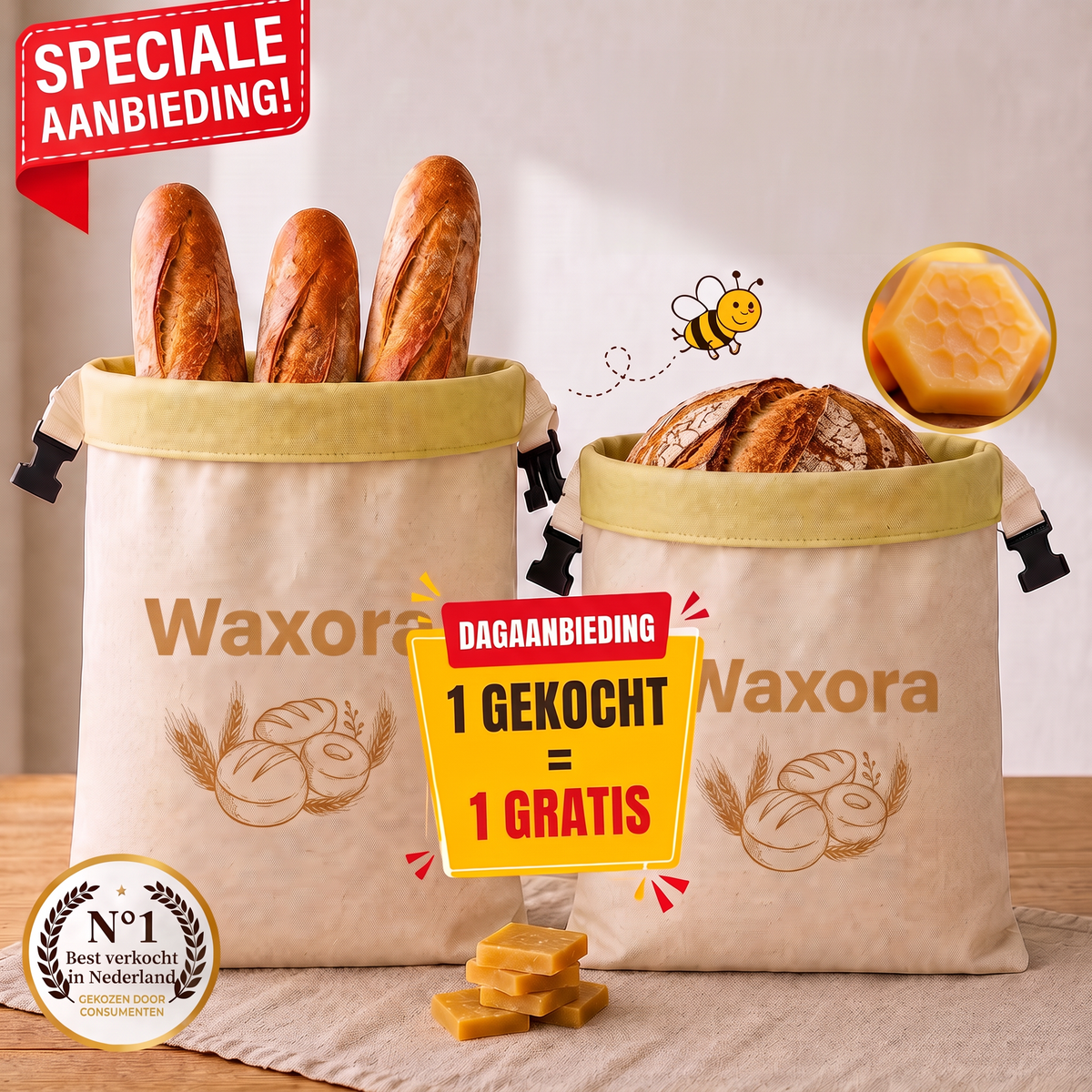 Waxora broodzak van katoen en bijenwas, speciale aanbieding