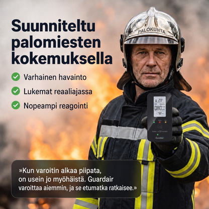 Palomies pitelee Guardair-varoitinta, lukemat näytöllä reaaliajassa