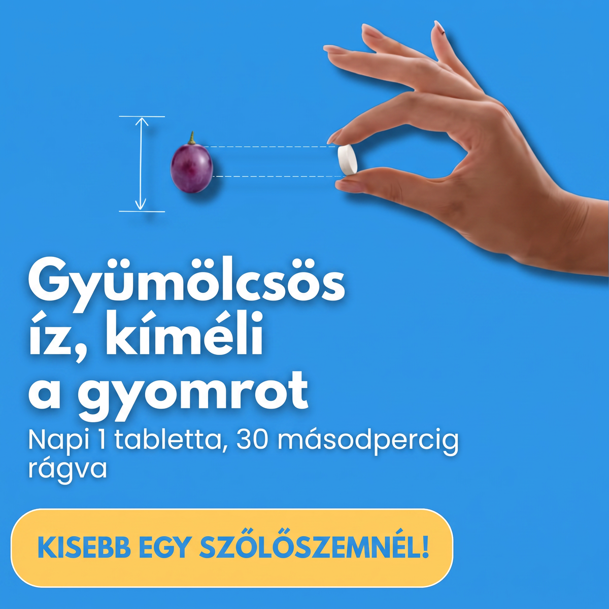 Az Emaline rágótabletta valódi mérete