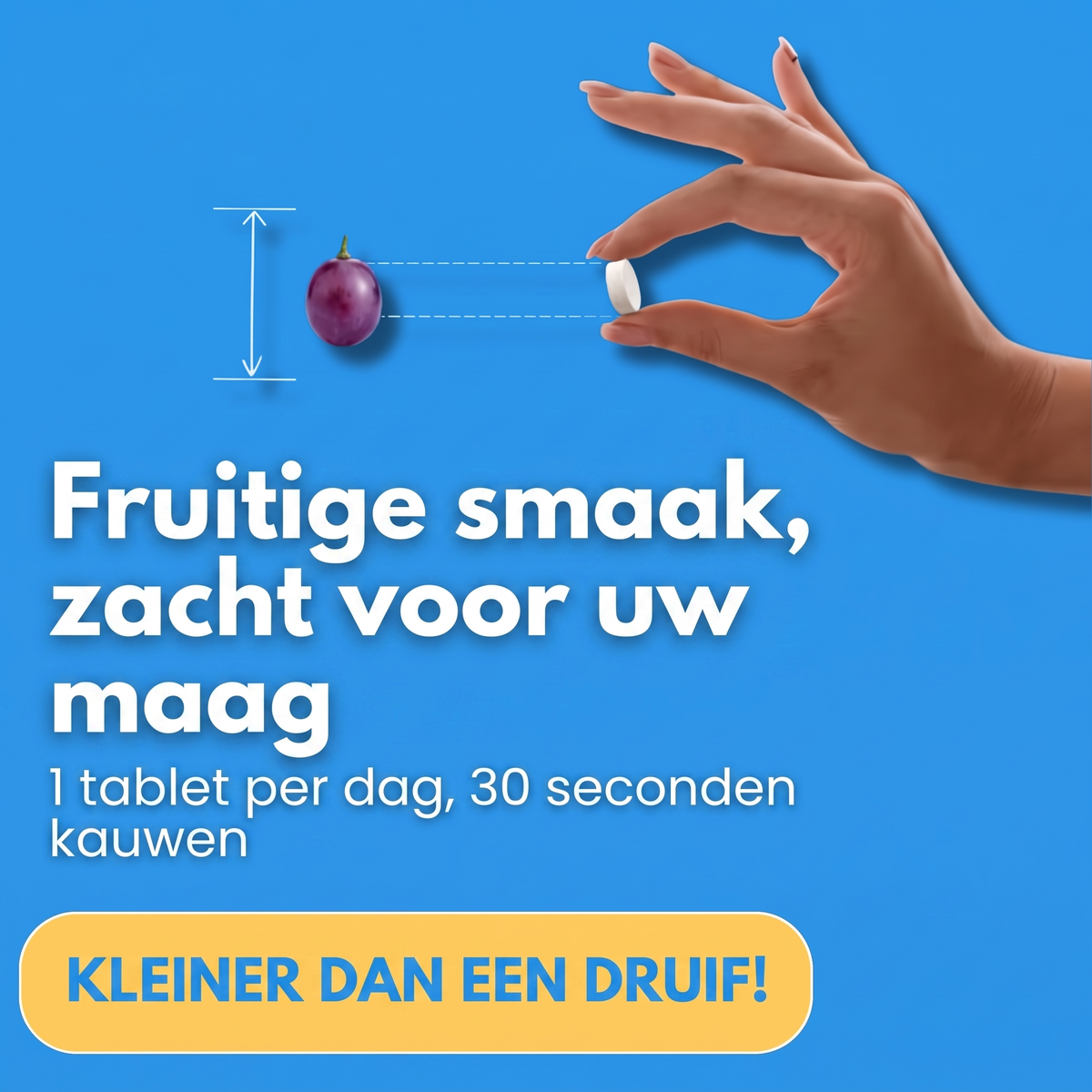 Werkelijke grootte van de Emaline-kauwtablet