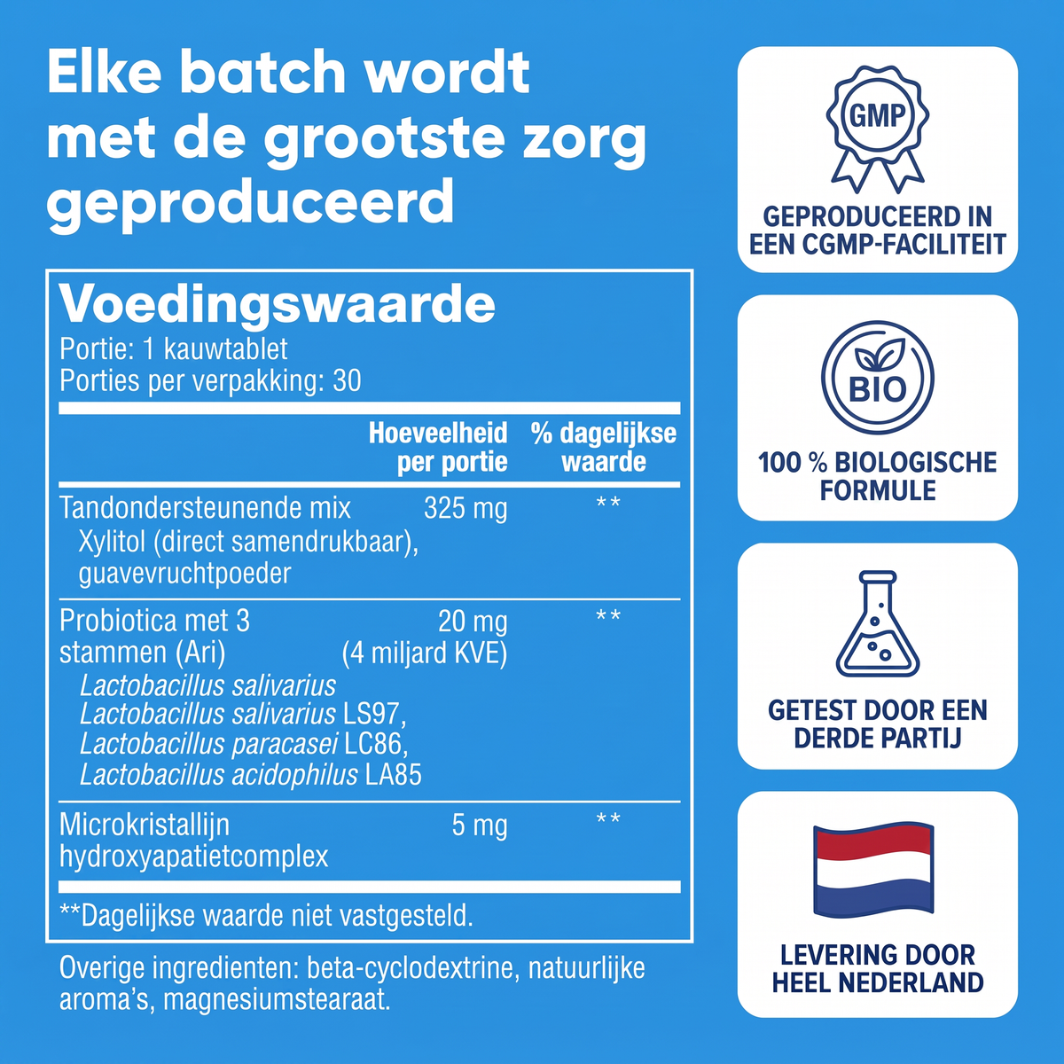 Voedingswaarden en kwaliteitsbadges van Emaline