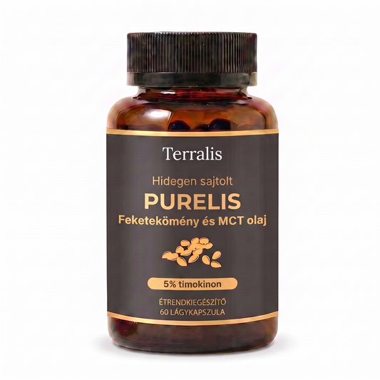 Purelis üveg, 5% timokinont tartalmazó feketekömény-olaj MCT-olajjal