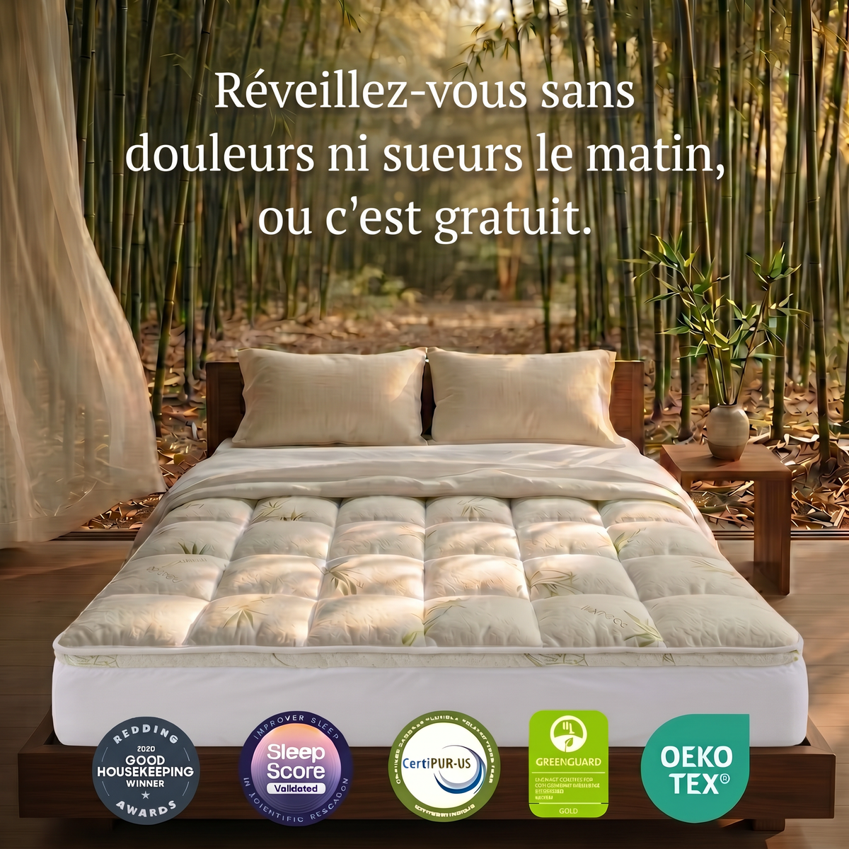 Sur-matelas Kumora avec ses cinq certifications
