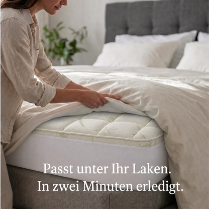 Die Kumora Auflage lässt sich in Sekunden unter Ihr Laken schieben