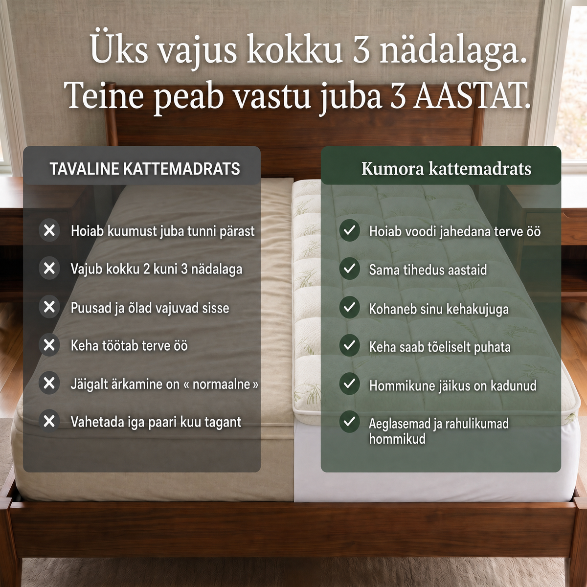Võrdlus tavalise madratsi ja Kumora vahel