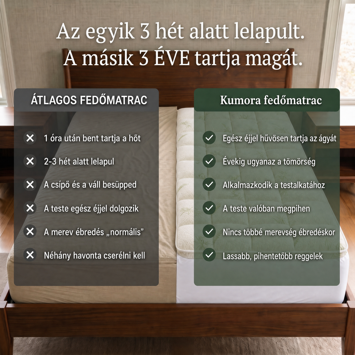 Összehasonlítás egy hagyományos matrac és a Kumora között