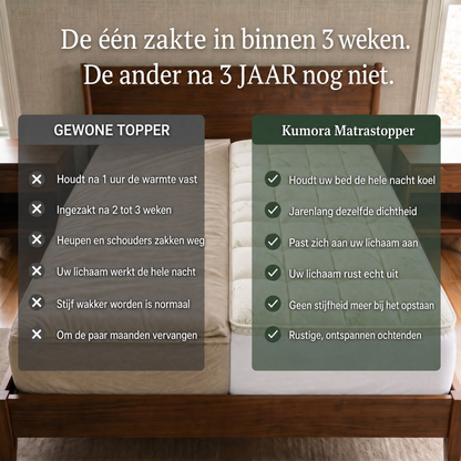 Vergelijking tussen een gewone topper en de Kumora